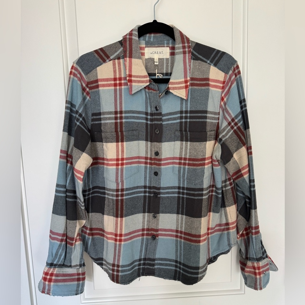 The Great Plaid Blue/Red Flannel Long Sleeve Shirt Size 3 / L NWT